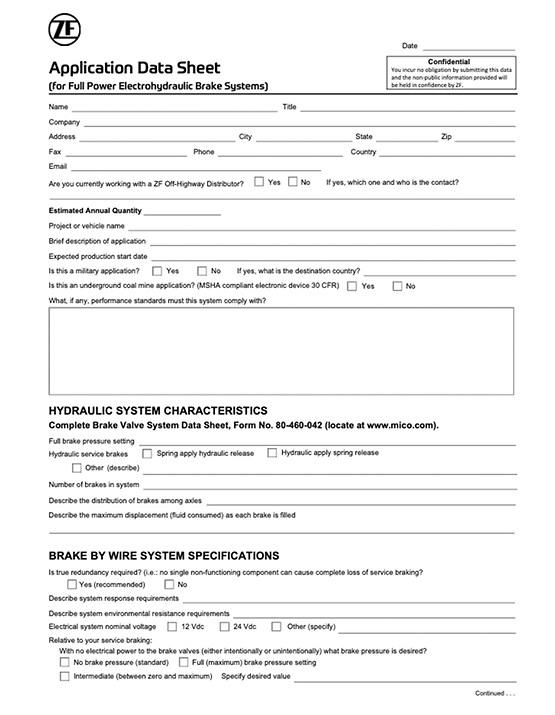 thumbnail of Application Data Sheet - Full Power Electrohydraulic Brake Systems