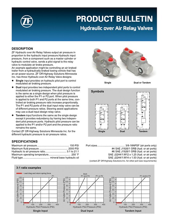 thumbnail product bulletin hydraulic over air relay valves