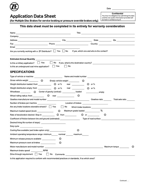 thumbnail of Application Data Sheet - Multiple Disc Brakes - service or pressure override brakes