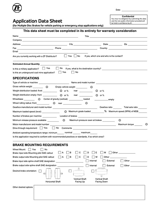 thumbnail of Application Data Sheet - Multiple Disc Brakes - vehicle parking or emergency stop