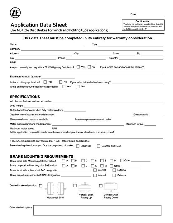 thumbnail of Application Data Sheet - Multiple Disc Brakes - winch and holding