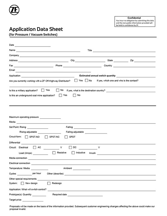 thumbnail of file: Application Data Sheet - Pressure / Vacuum Switches