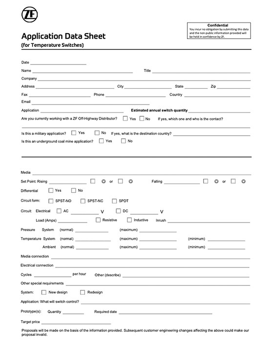 thumbnail of file: Application Data Sheet - Temperature Switches