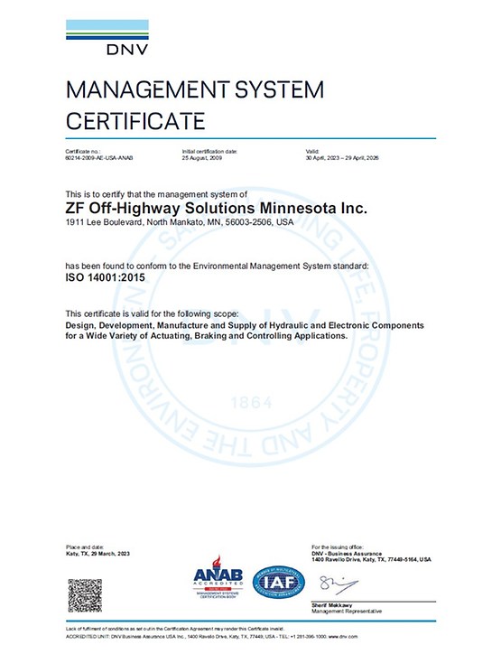 Image of certificate ISO14001