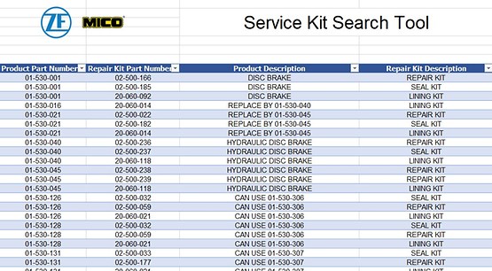 Image of repair kit search excel file